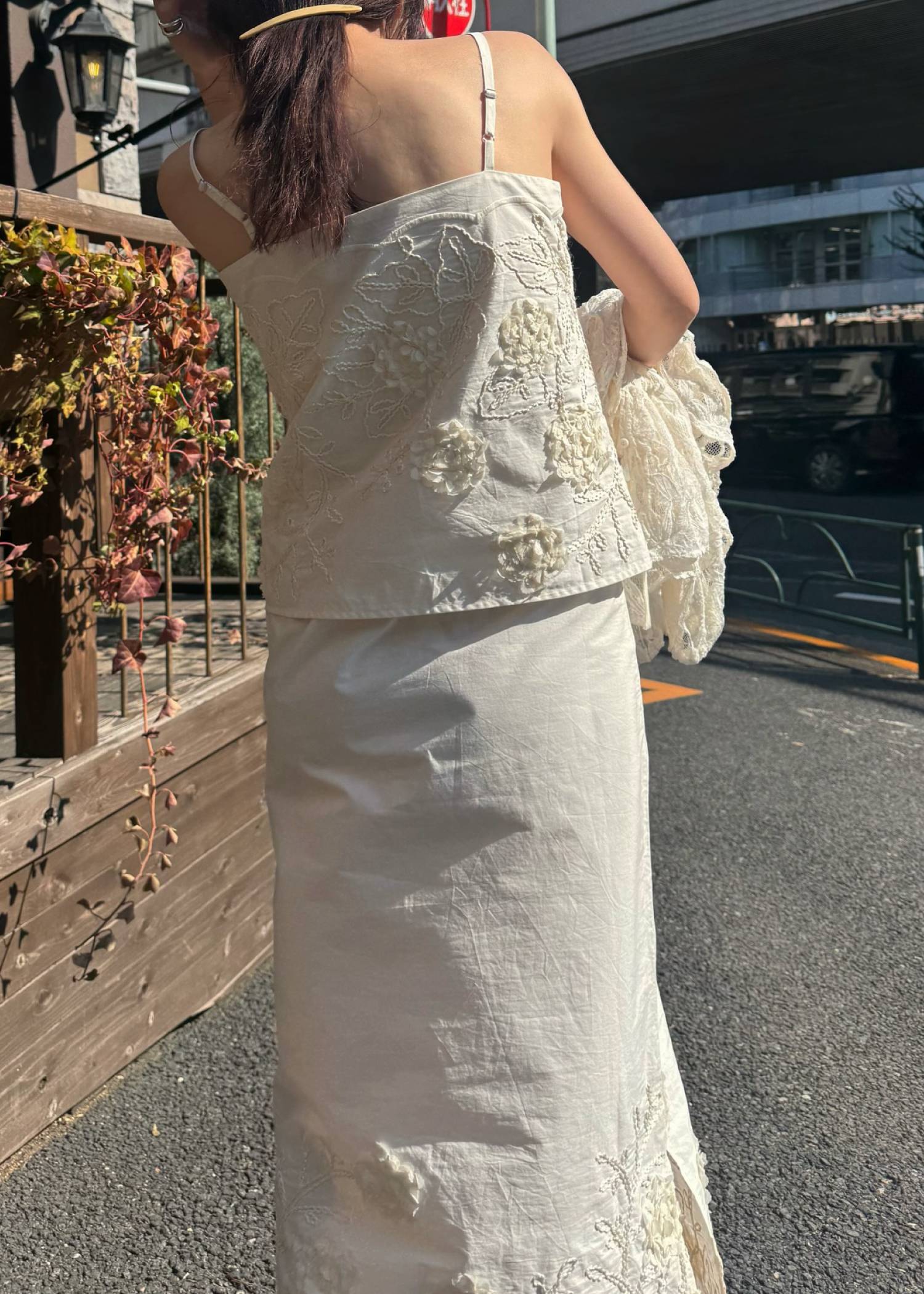 flower cord embroidery layered cami OP