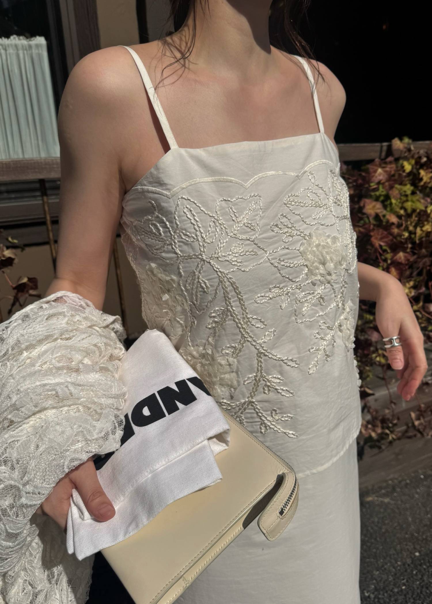 flower cord embroidery layered cami OP