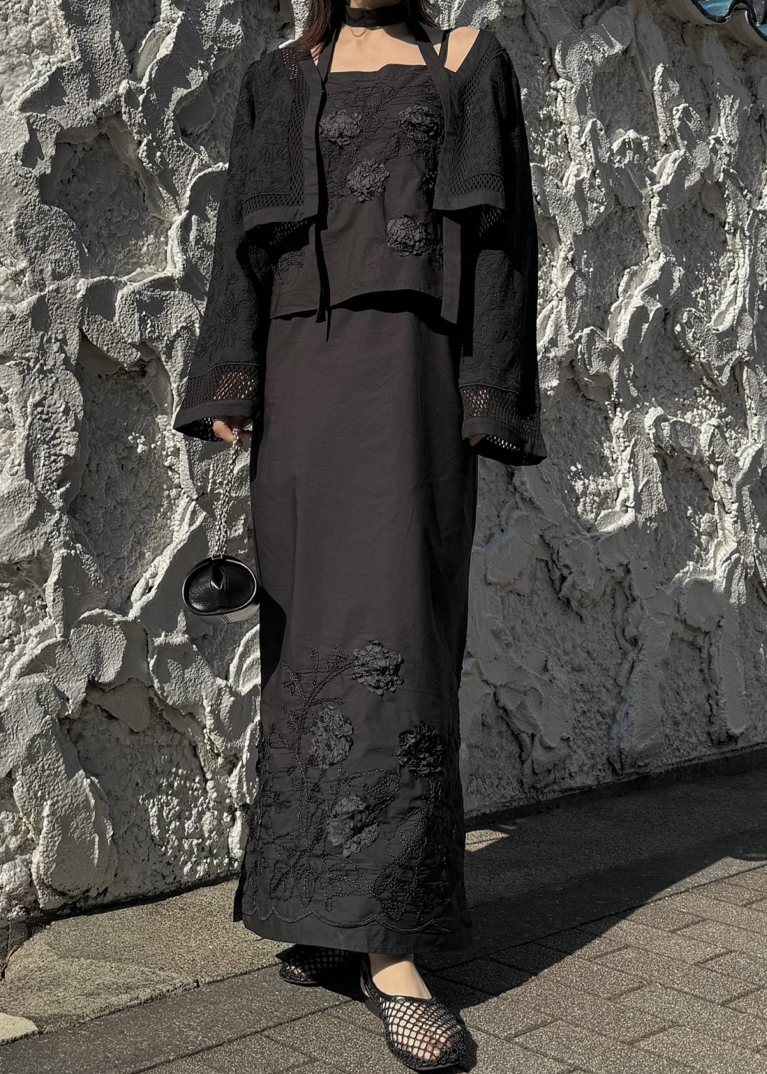 flower cord embroidery layered cami OP