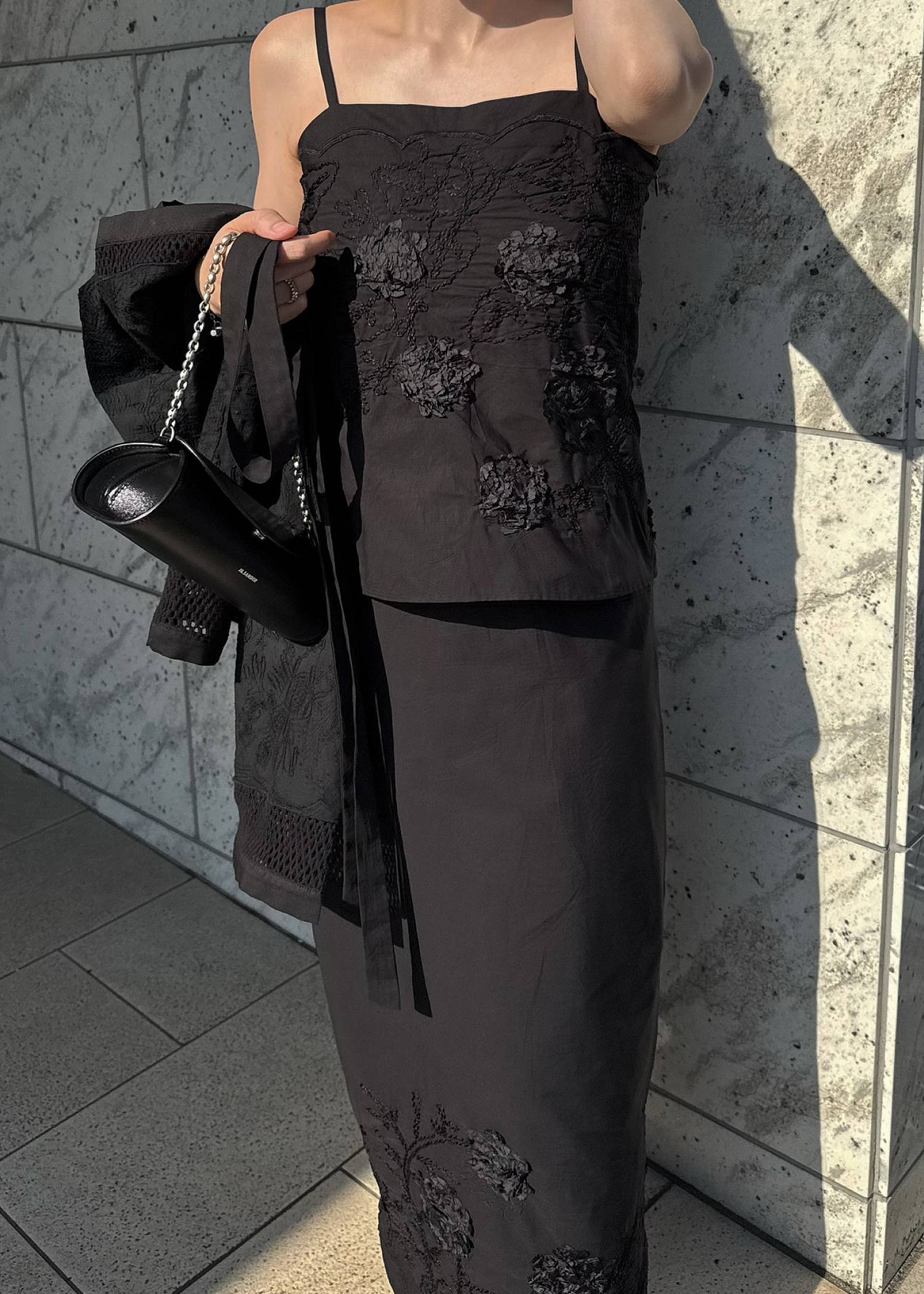 flower cord embroidery layered cami OP