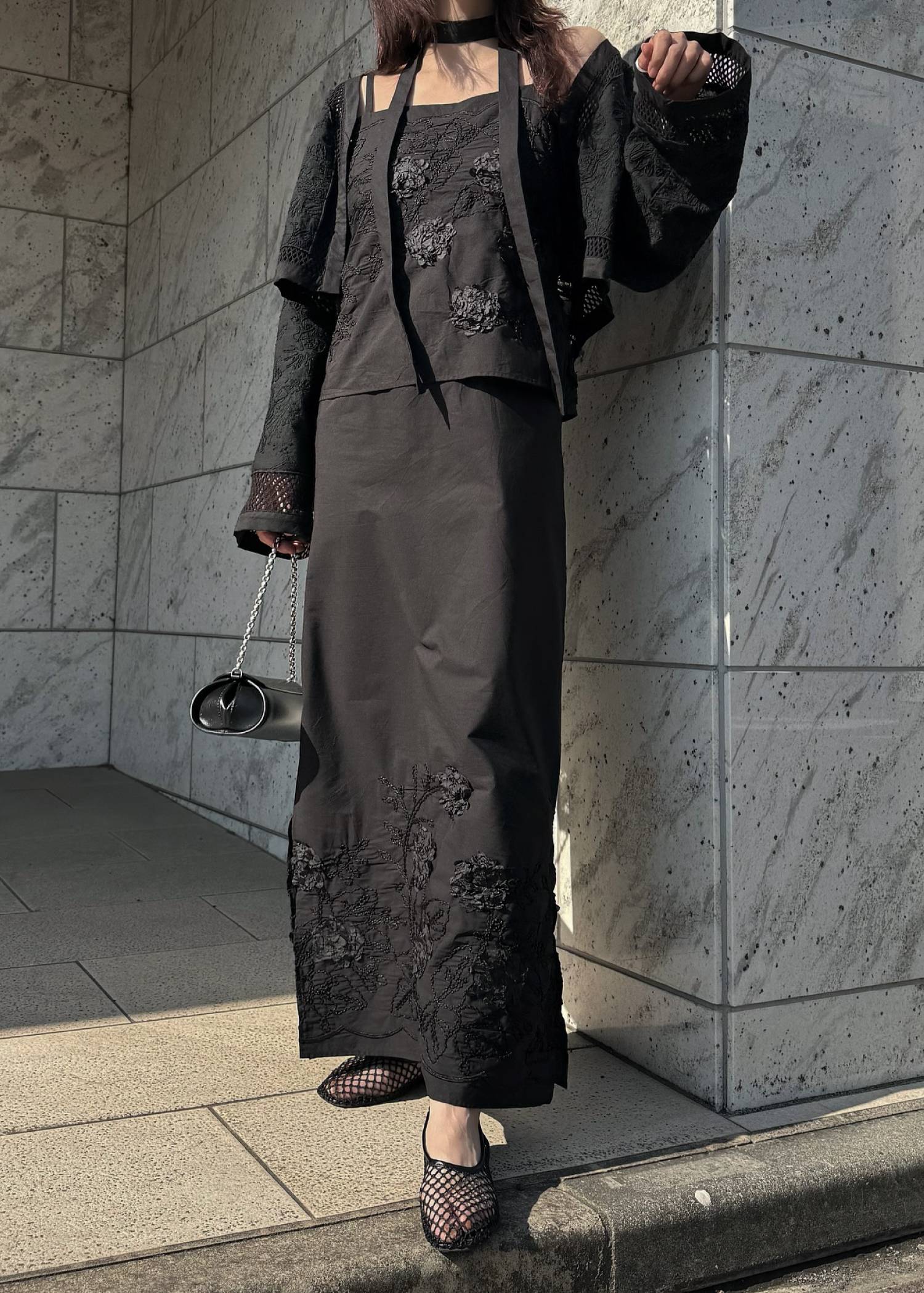 flower cord embroidery layered cami OP