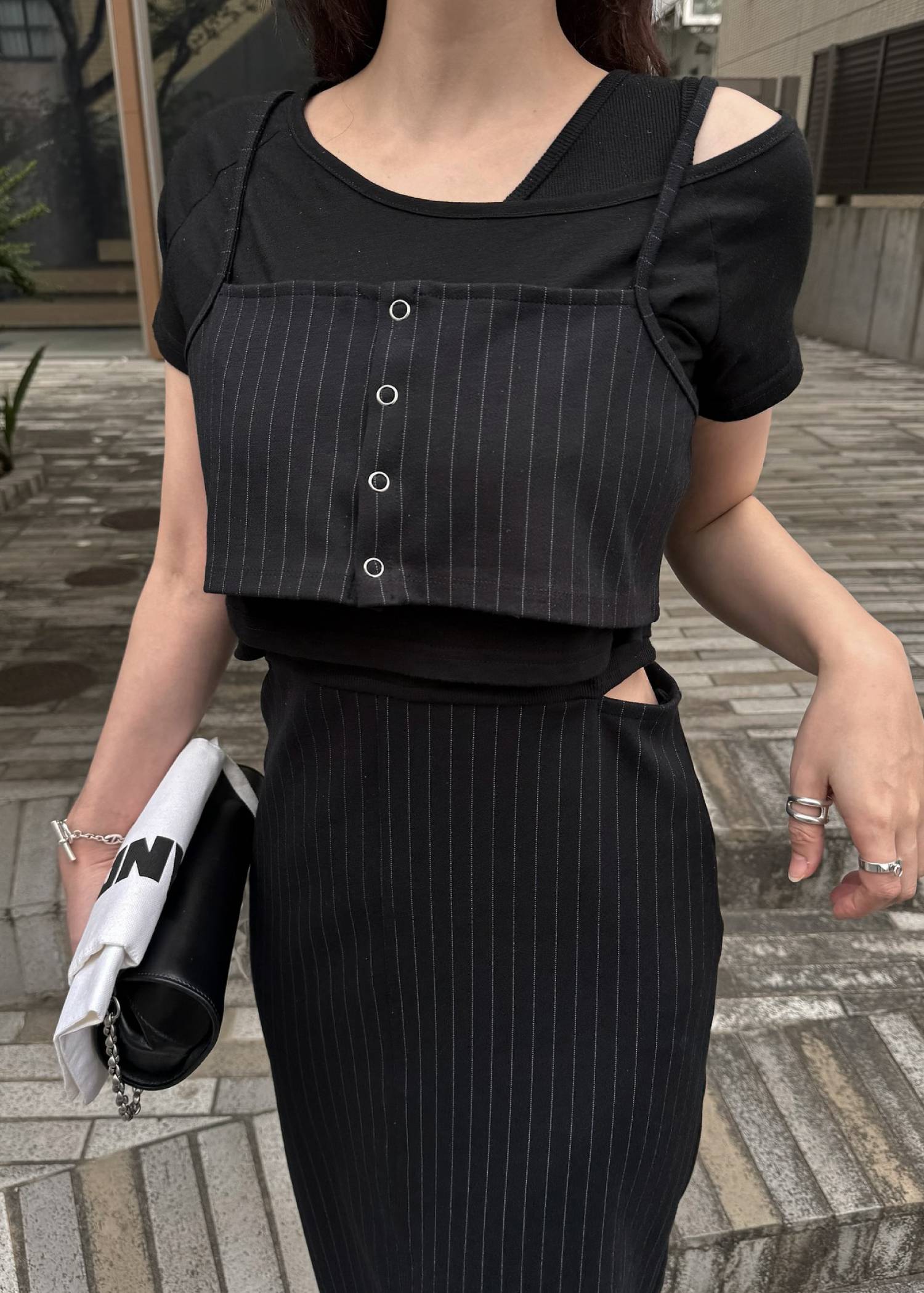 asymmetry layered 3piece stripe OP