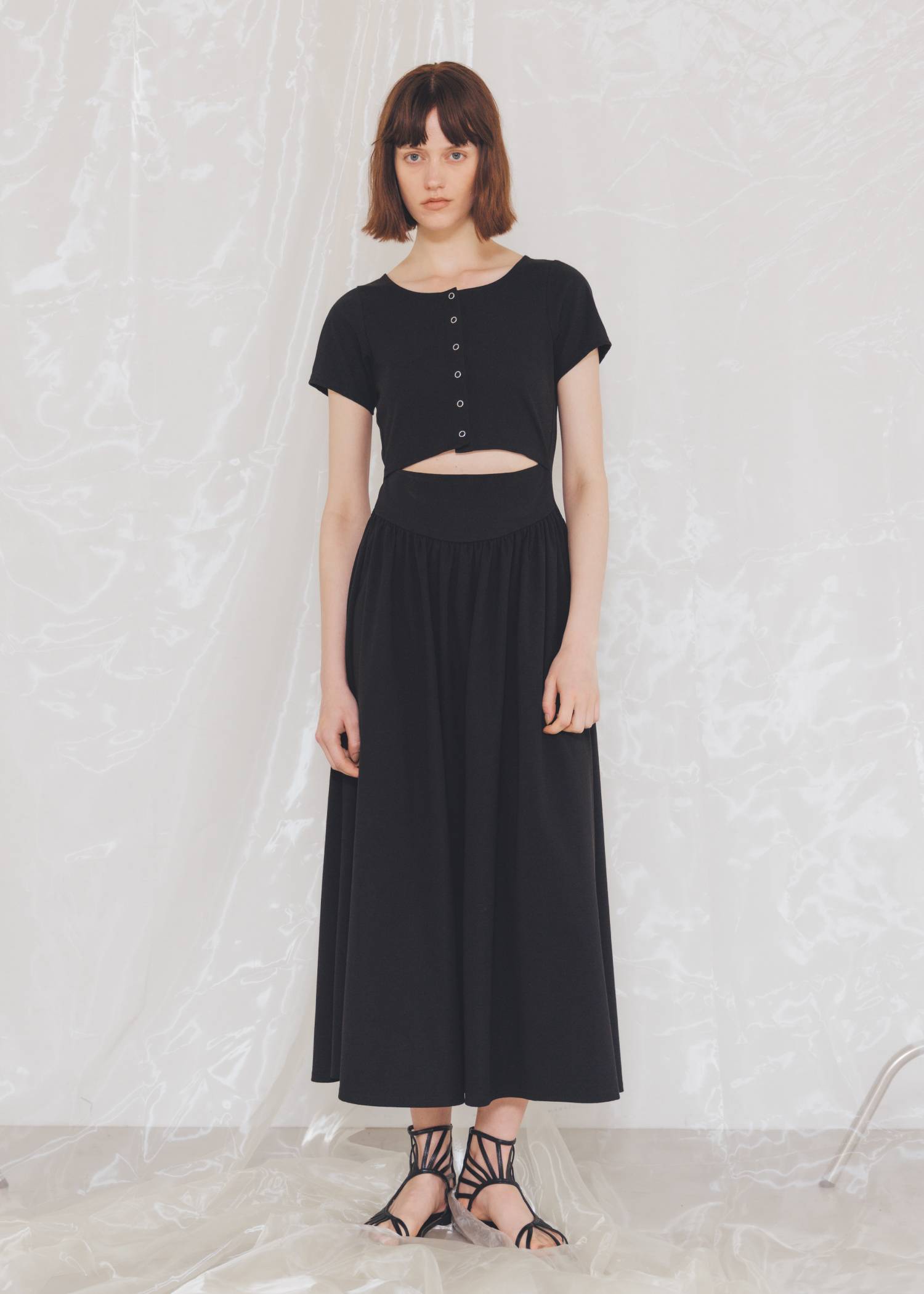 healthy cut out waist snap button OP