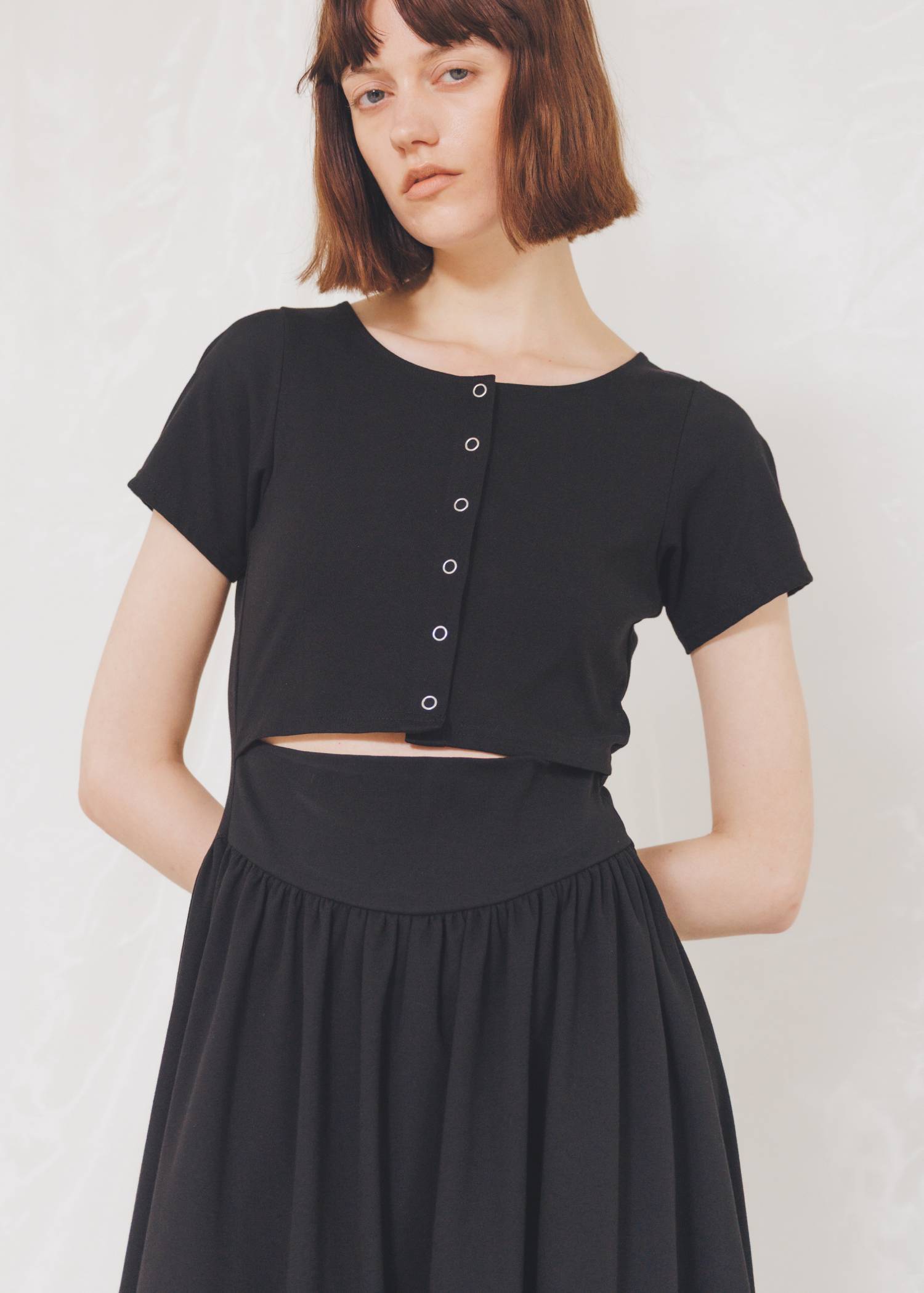 healthy cut out waist snap button OP
