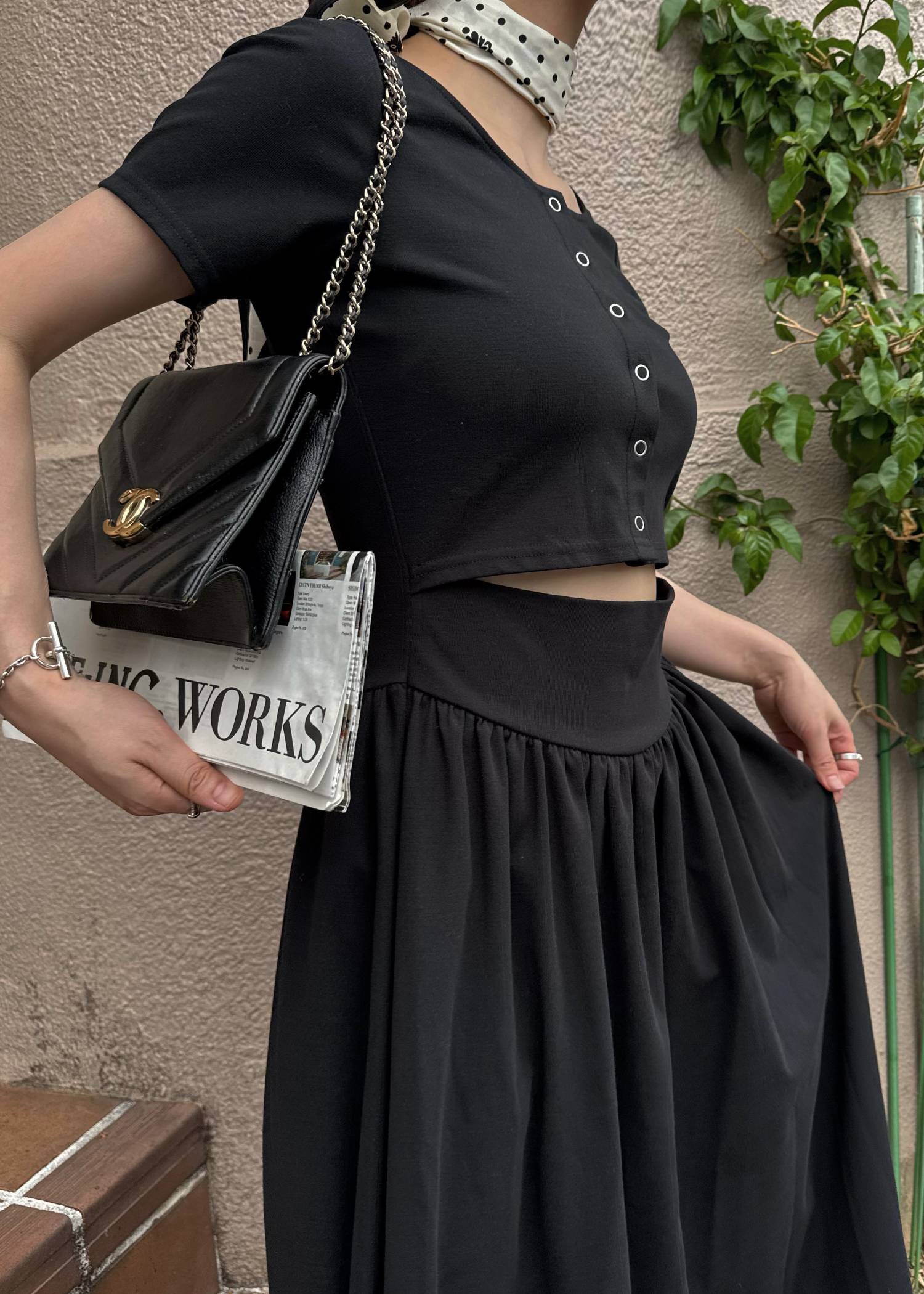 healthy cut out waist snap button OP