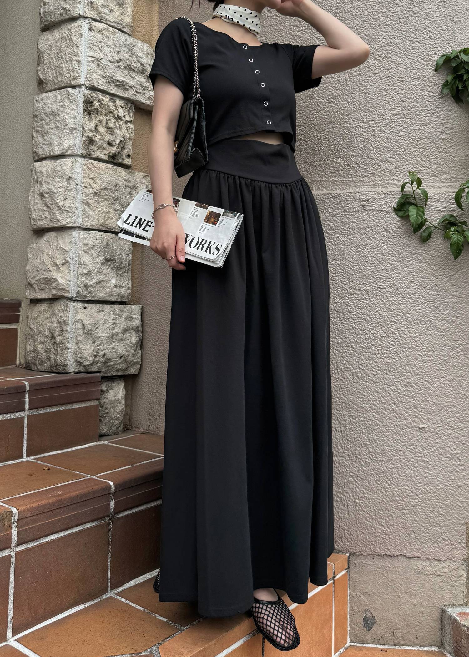 healthy cut out waist snap button OP