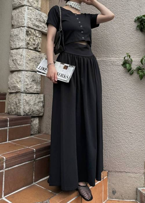 healthy cut out waist snap button OP
