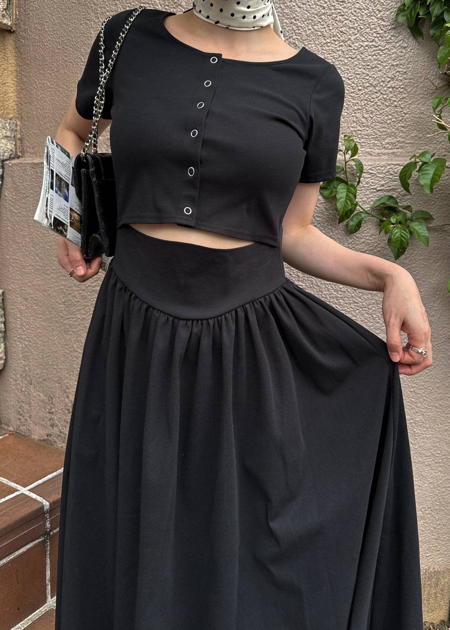healthy cut out waist snap button OP