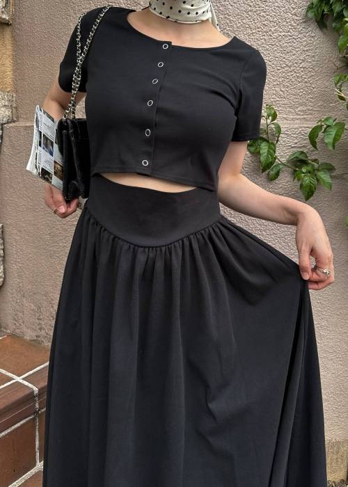 healthy cut out waist snap button OP