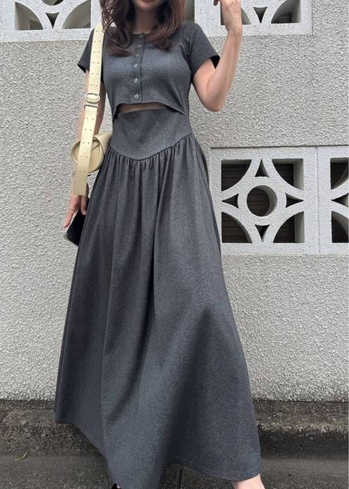healthy cut out waist snap button OP