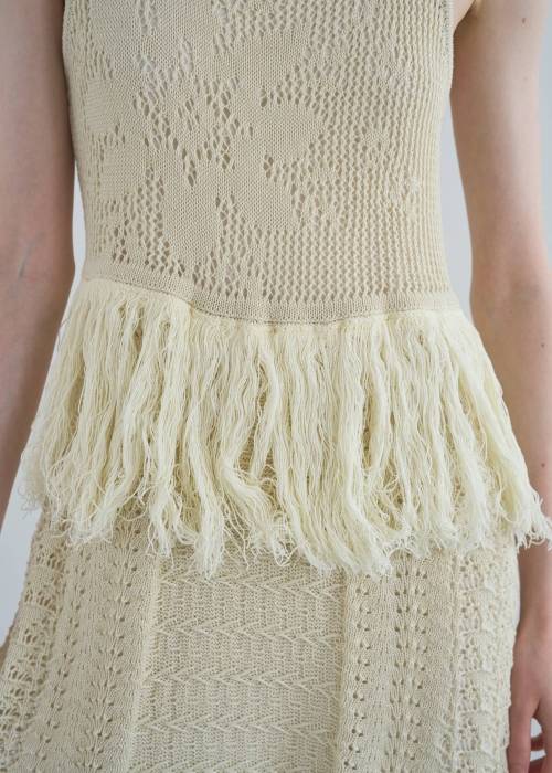 multi pattern jacquard fringe knit OP