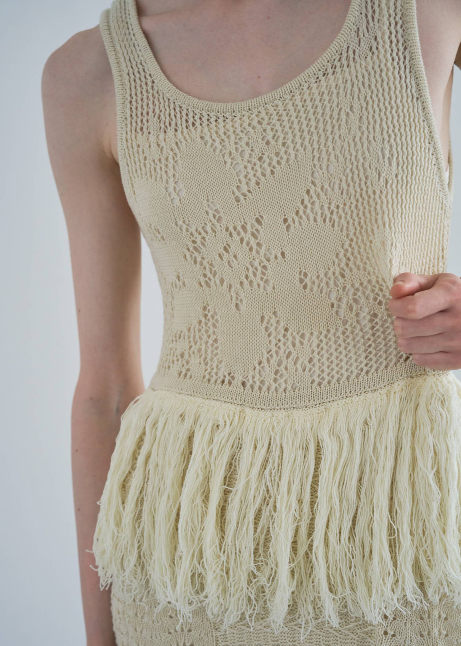 multi pattern jacquard fringe knit OP