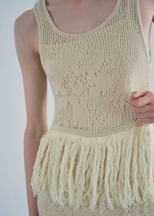 multi pattern jacquard fringe knit OP