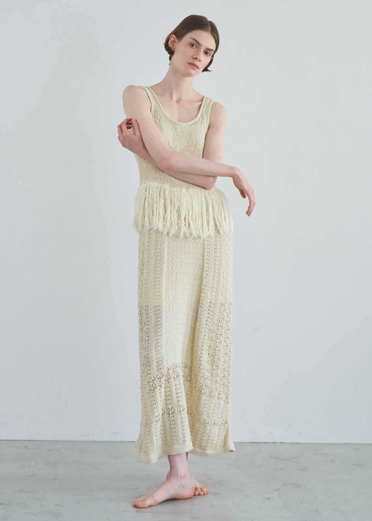 multi pattern jacquard fringe knit OP