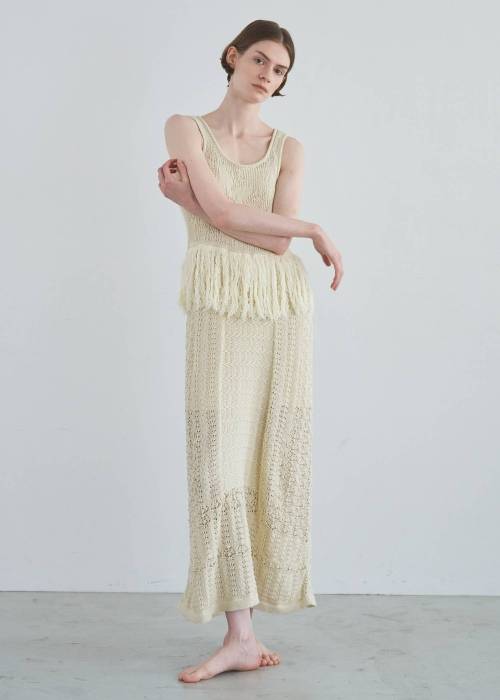 multi pattern jacquard fringe knit OP