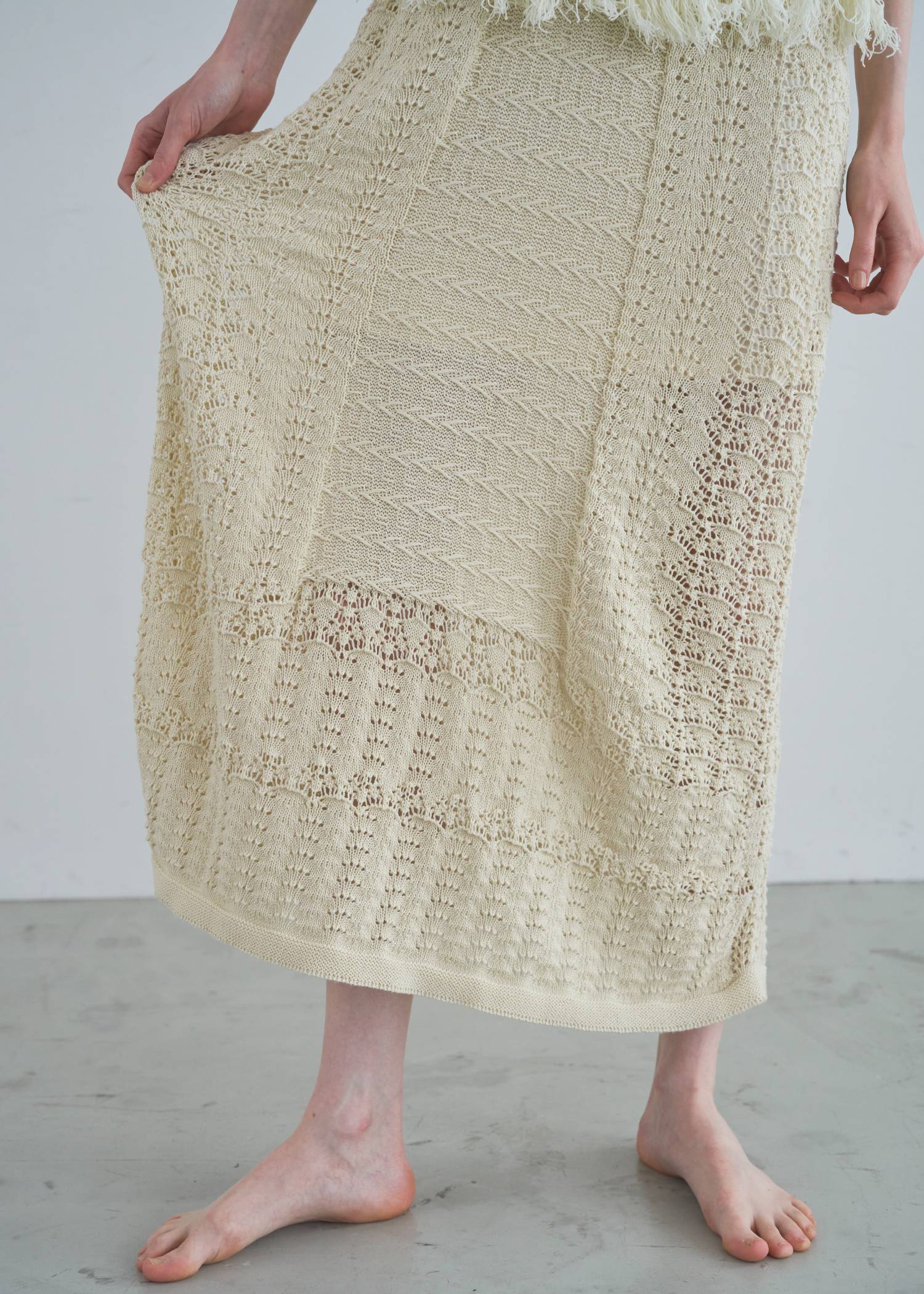 multi pattern jacquard fringe knit OP