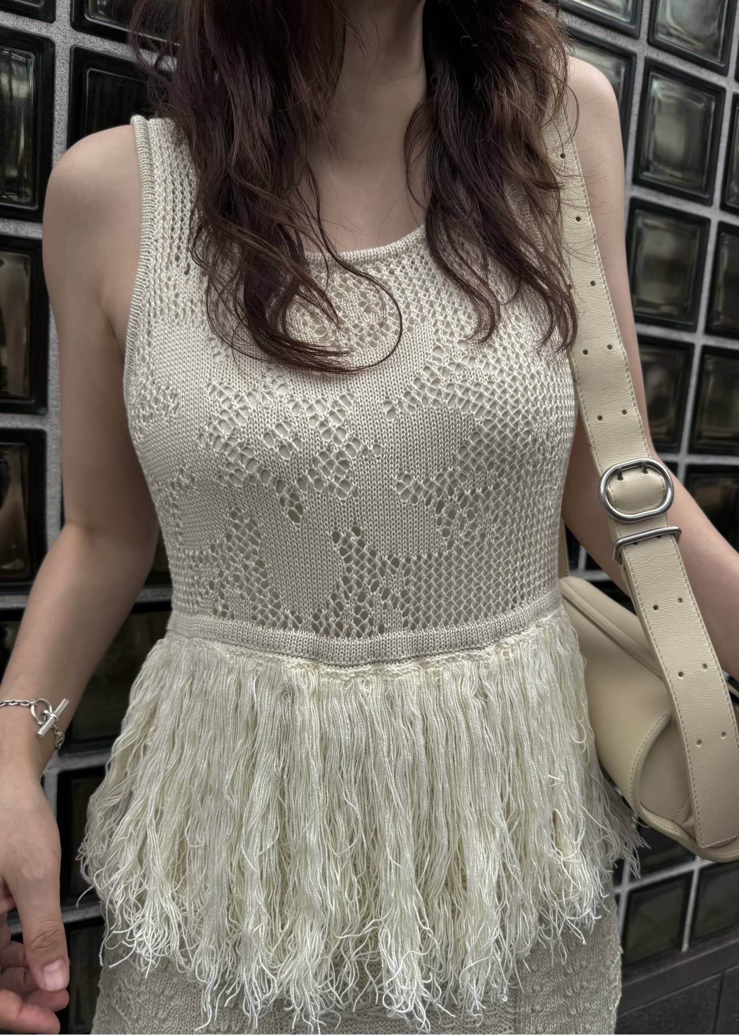 multi pattern jacquard fringe knit OP