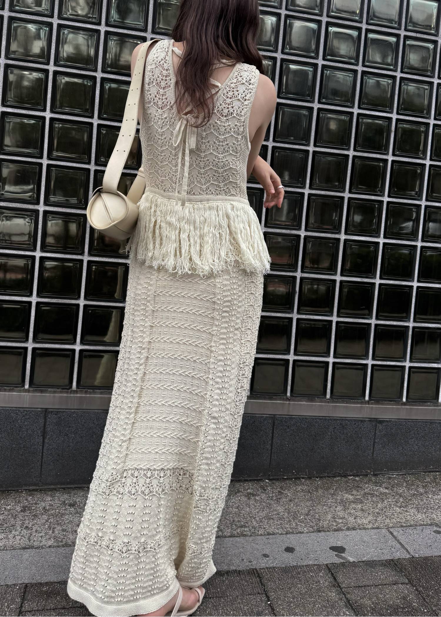 multi pattern jacquard fringe knit OP