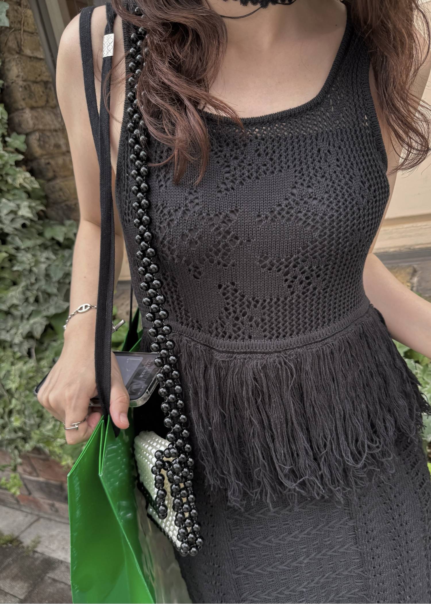 multi pattern jacquard fringe knit OP