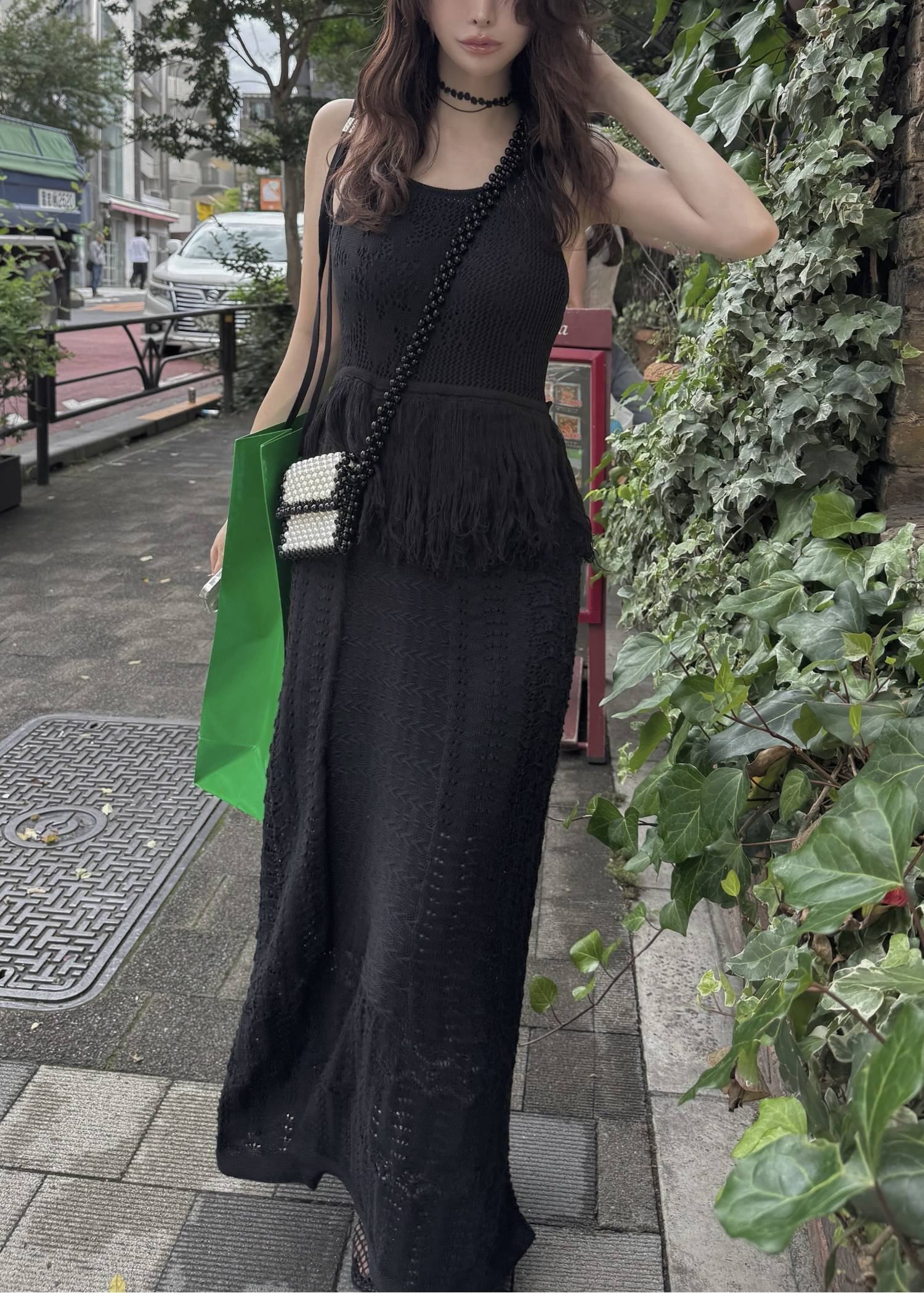 multi pattern jacquard fringe knit OP