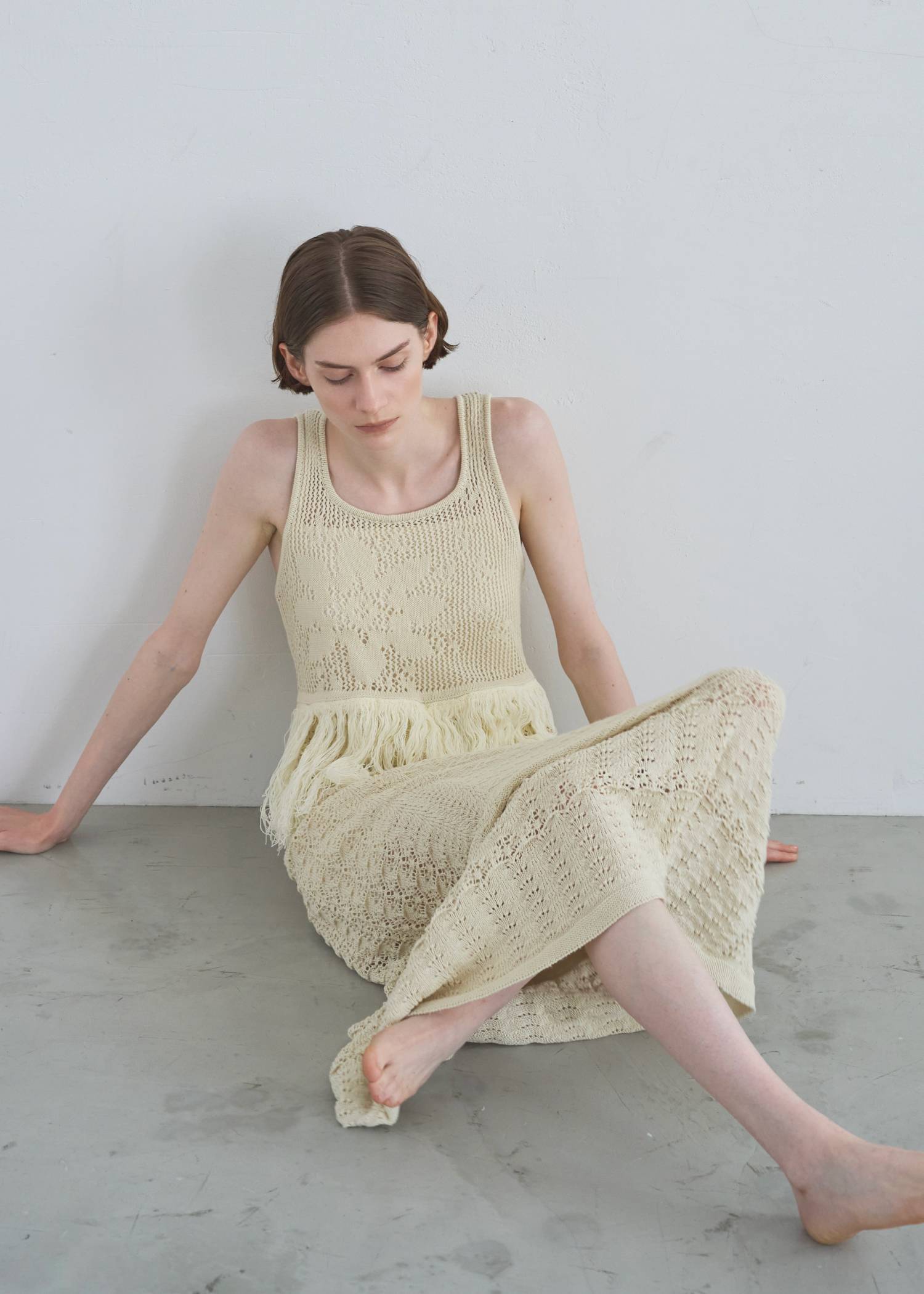 multi pattern jacquard fringe knit OP
