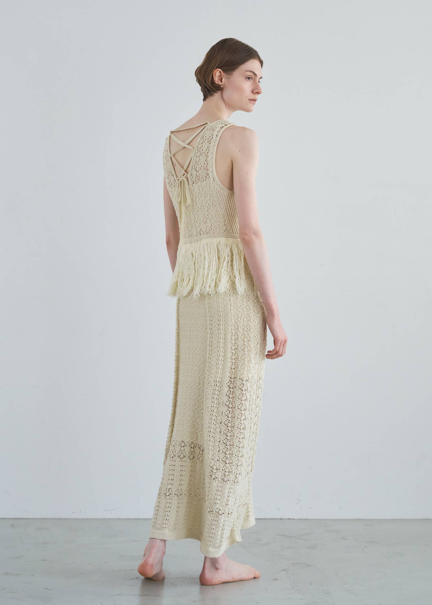 multi pattern jacquard fringe knit OP
