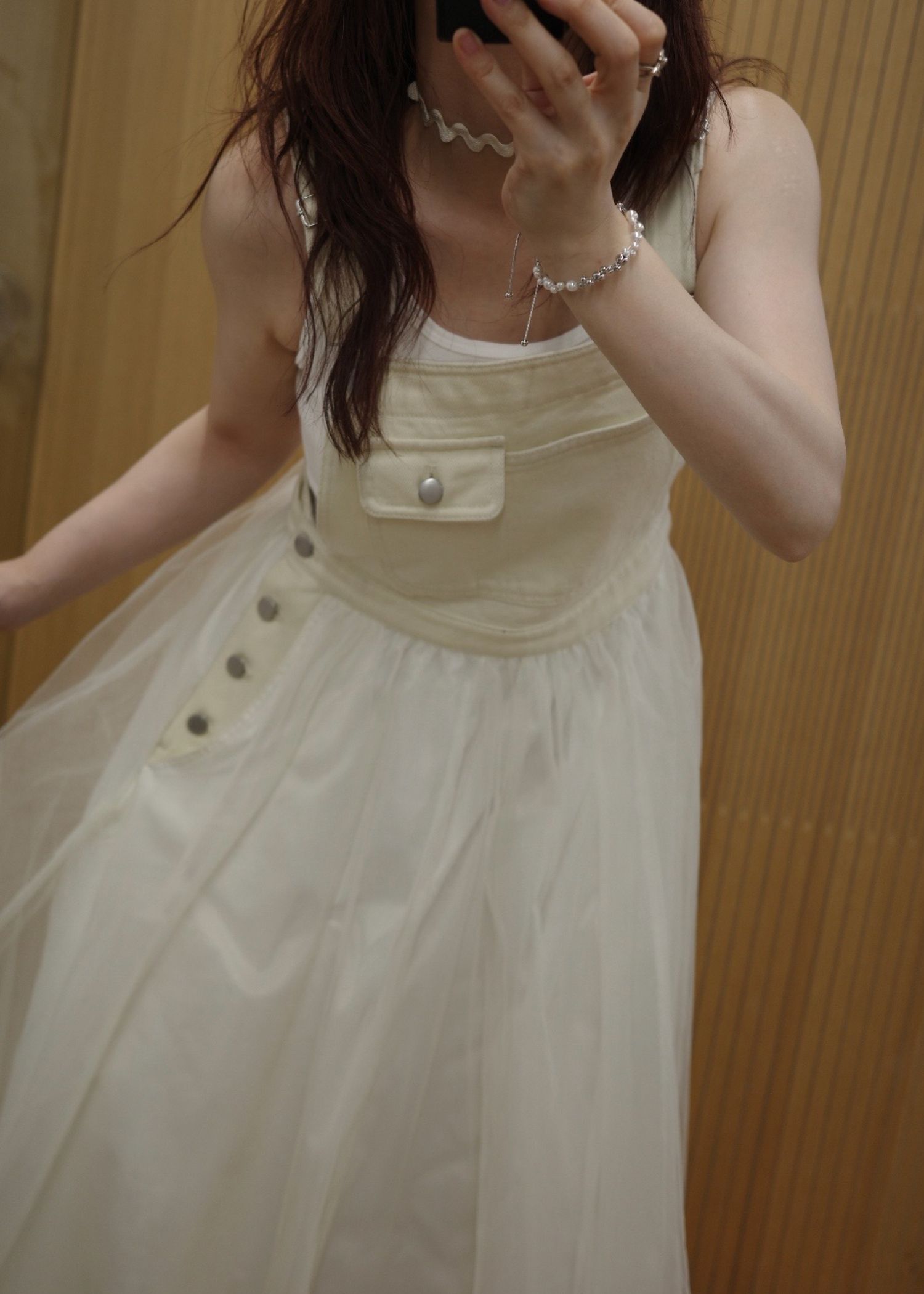 tulle tiered mixed material suspenders OP