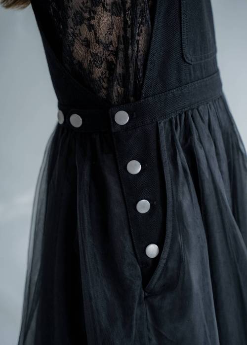 tulle tiered mixed material suspenders OP