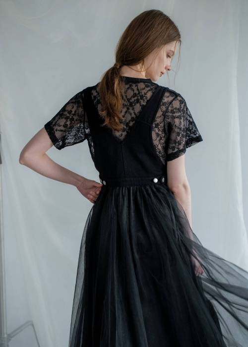 tulle tiered mixed material suspenders OP