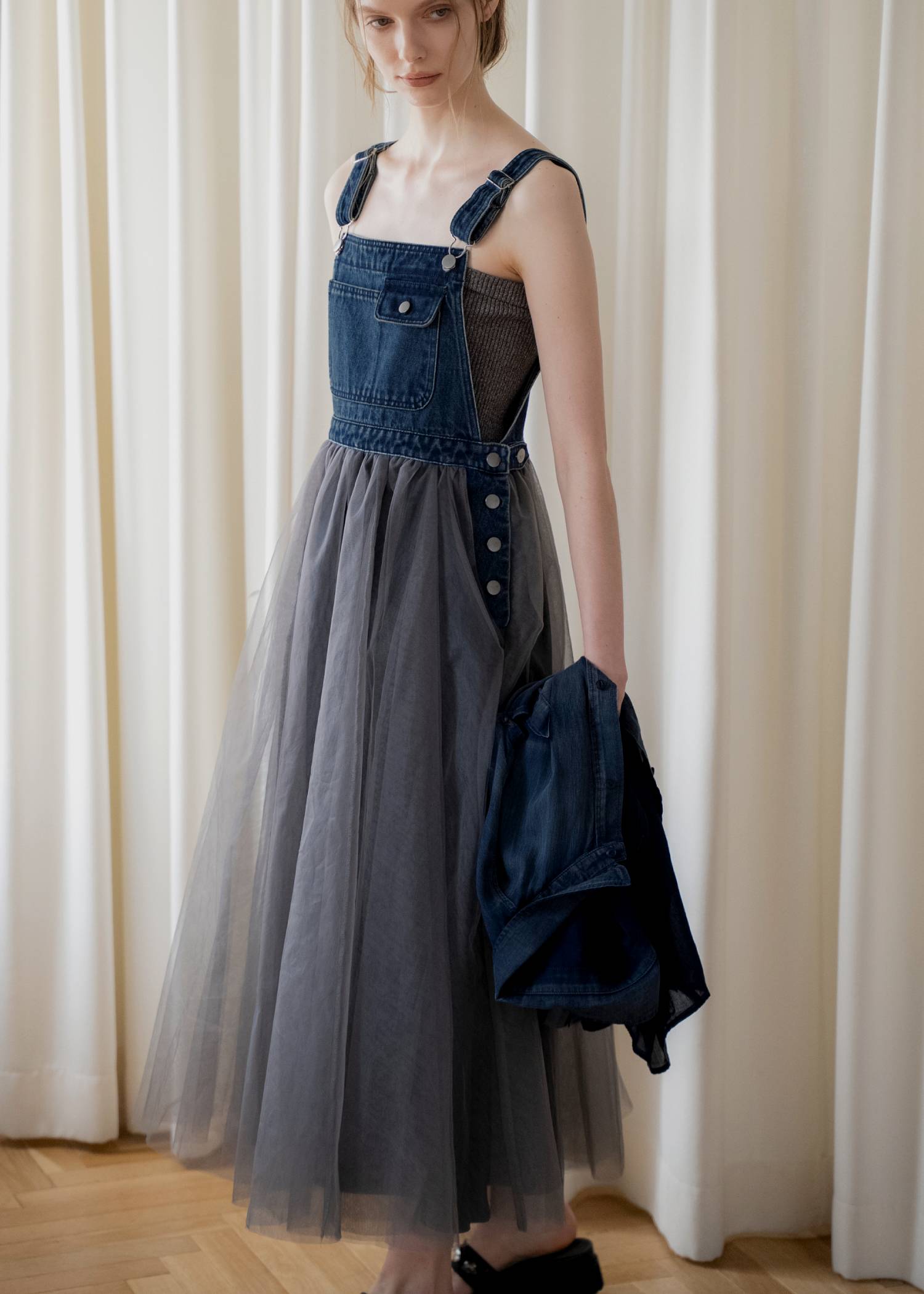 tulle tiered mixed material suspenders OP