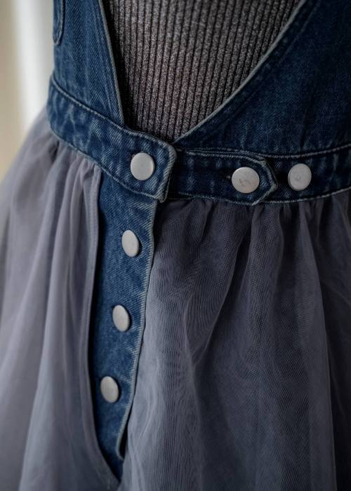 tulle tiered mixed material suspenders OP