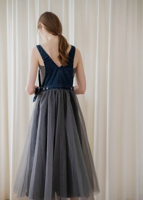 tulle tiered mixed material suspenders OP