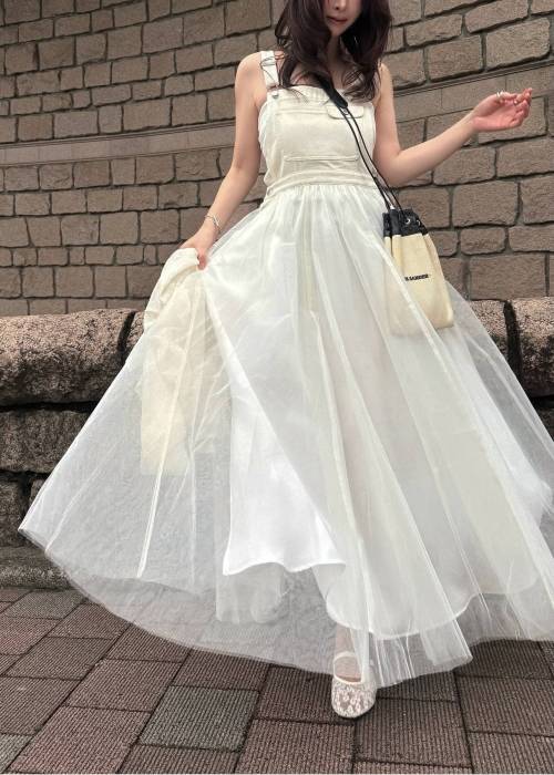 tulle tiered mixed material suspenders OP