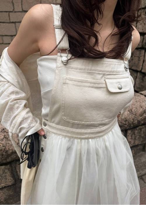 tulle tiered mixed material suspenders OP