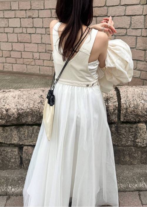 tulle tiered mixed material suspenders OP
