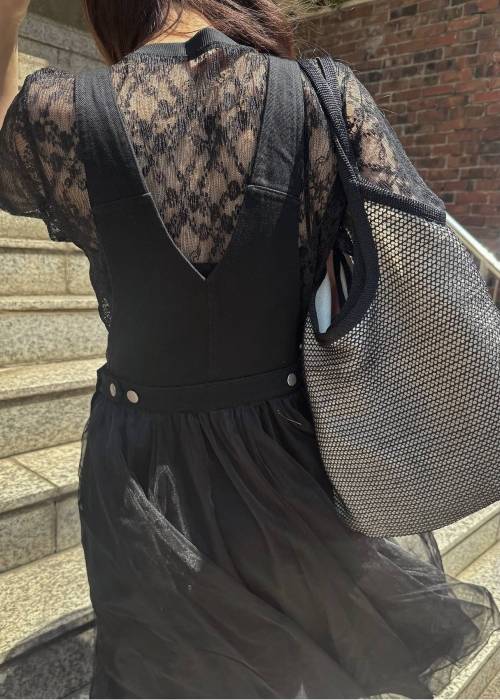 tulle tiered mixed material suspenders OP