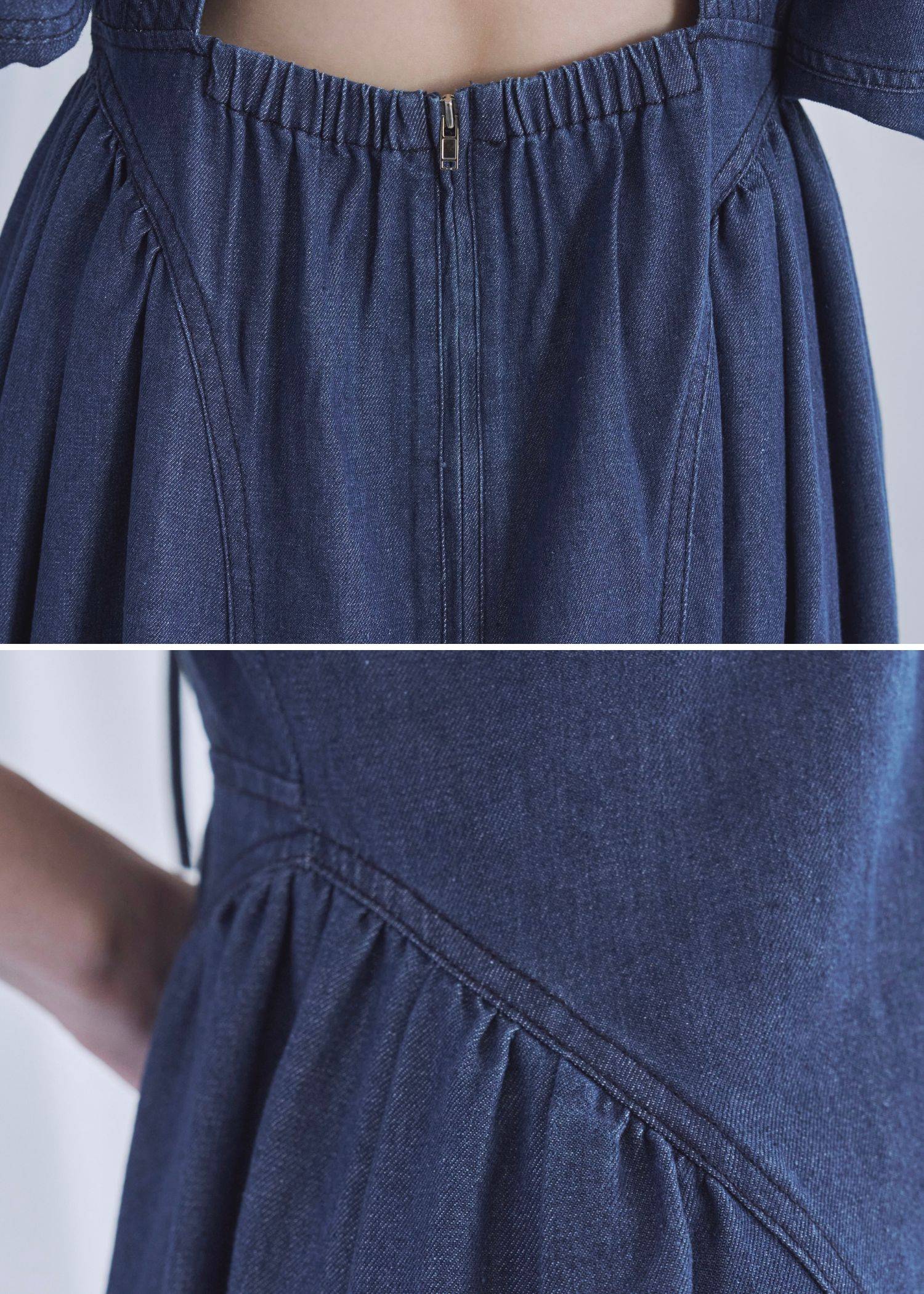 back open switching bicolor stitch denim OP