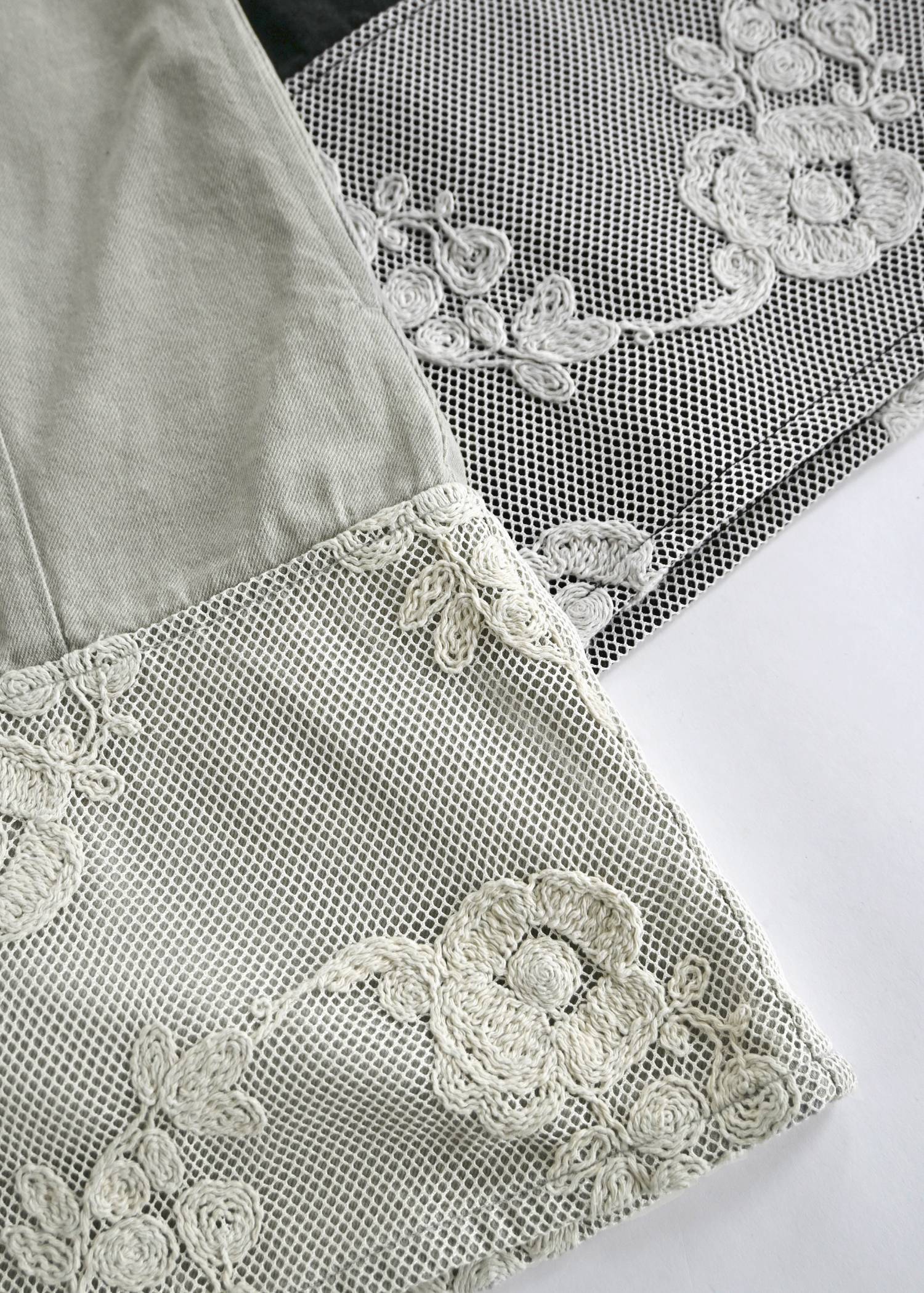 denim panel a line lace hem no sleeve OP