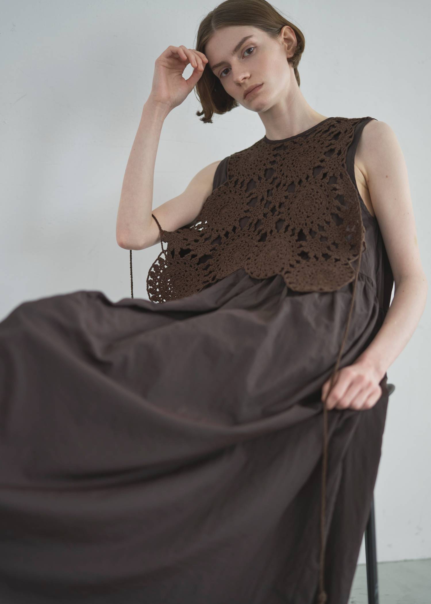 crochet knit layered nylon OP