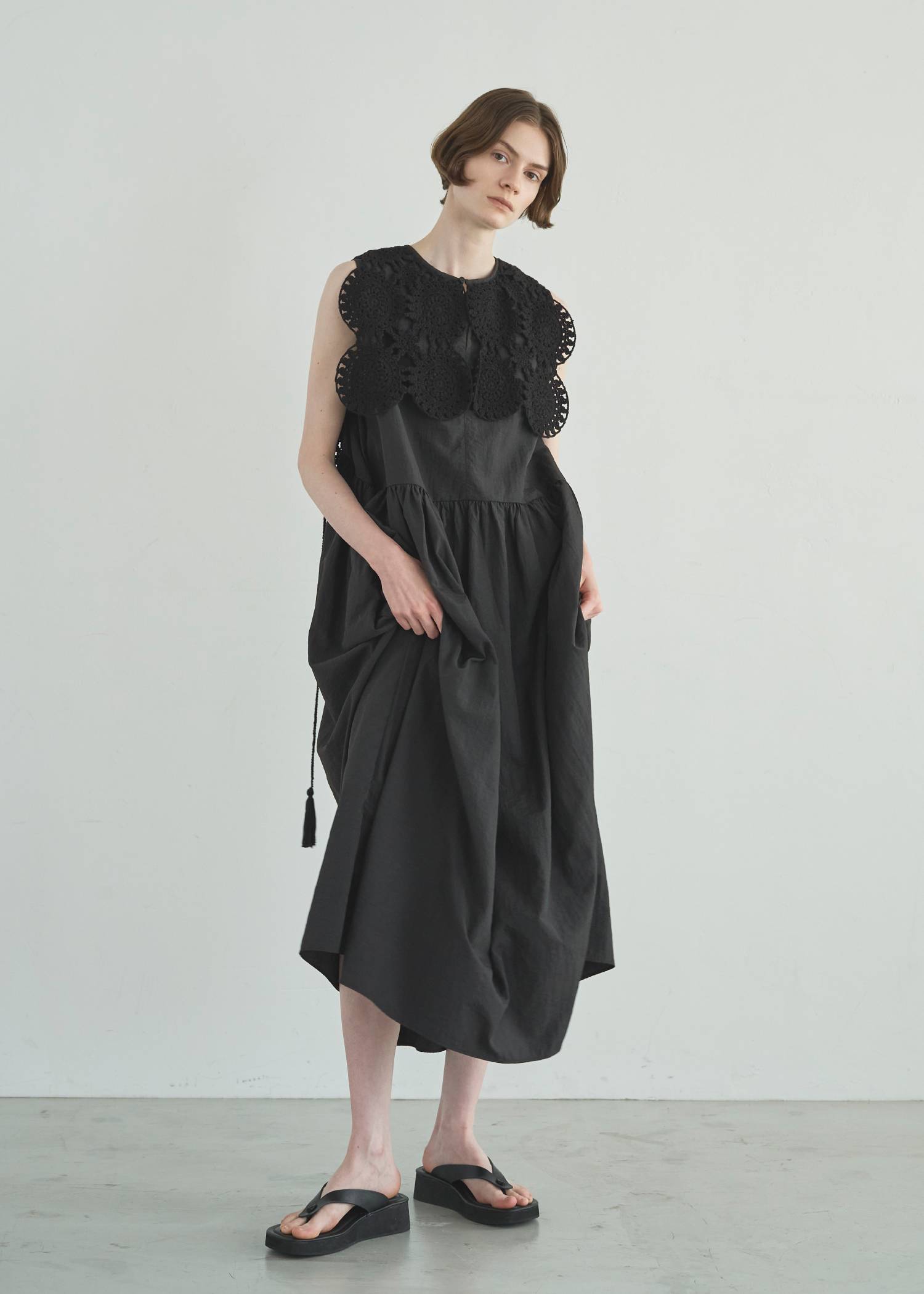 crochet knit layered nylon OP