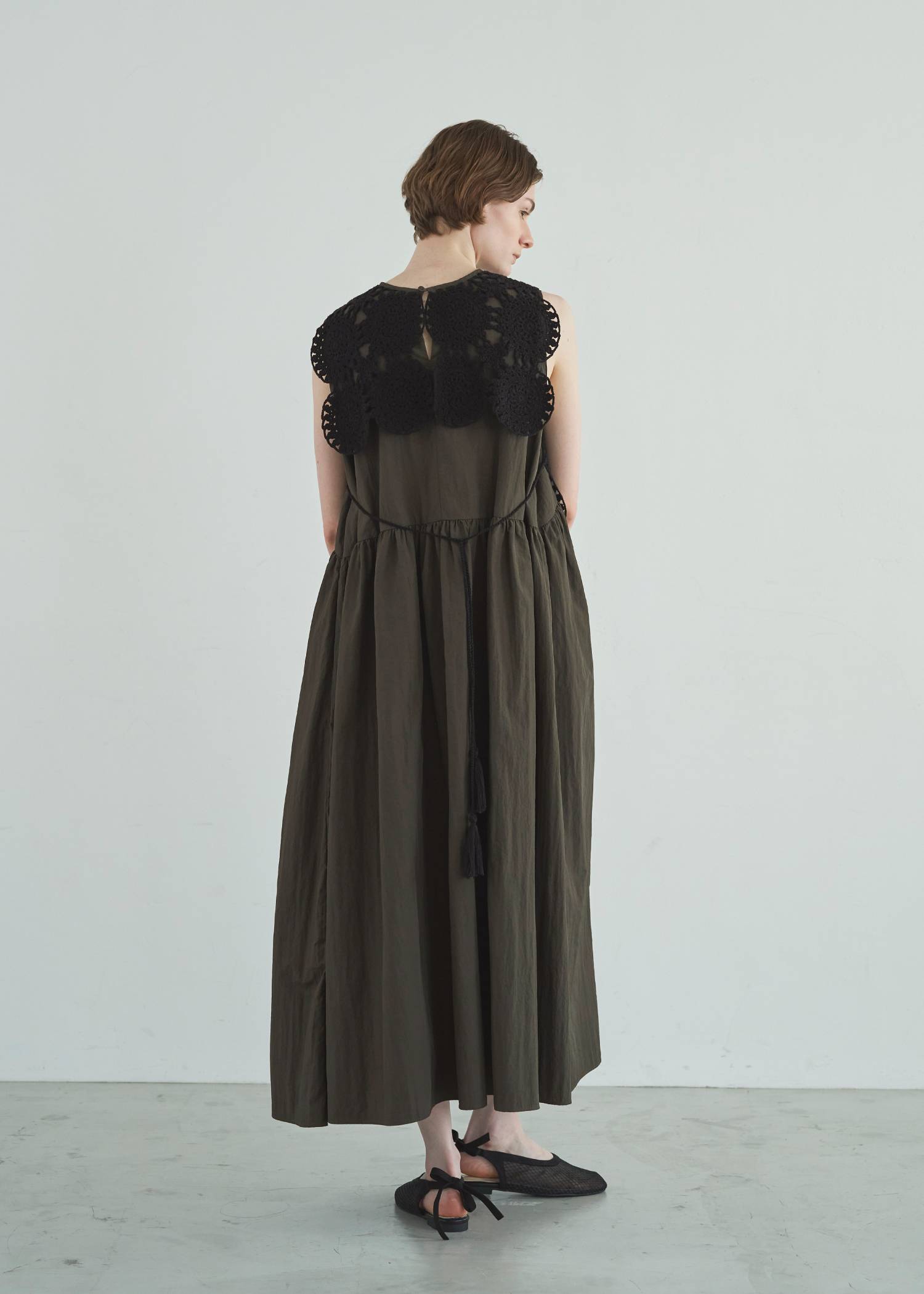 crochet knit layered nylon OP