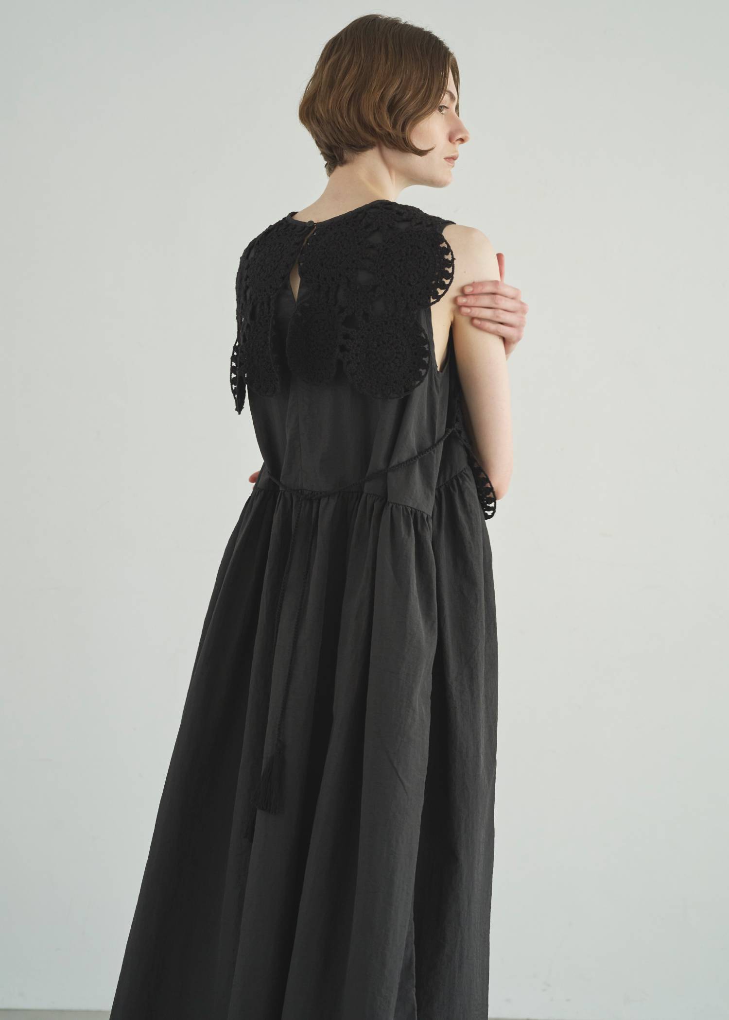 crochet knit layered nylon OP