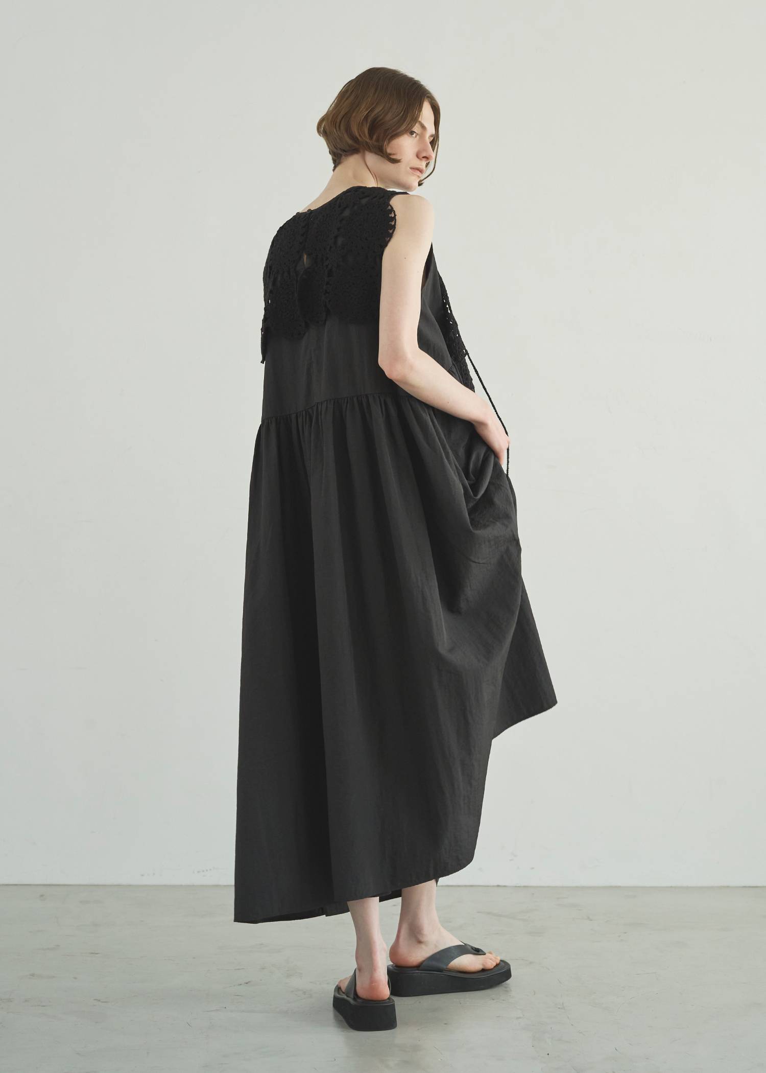 crochet knit layered nylon OP