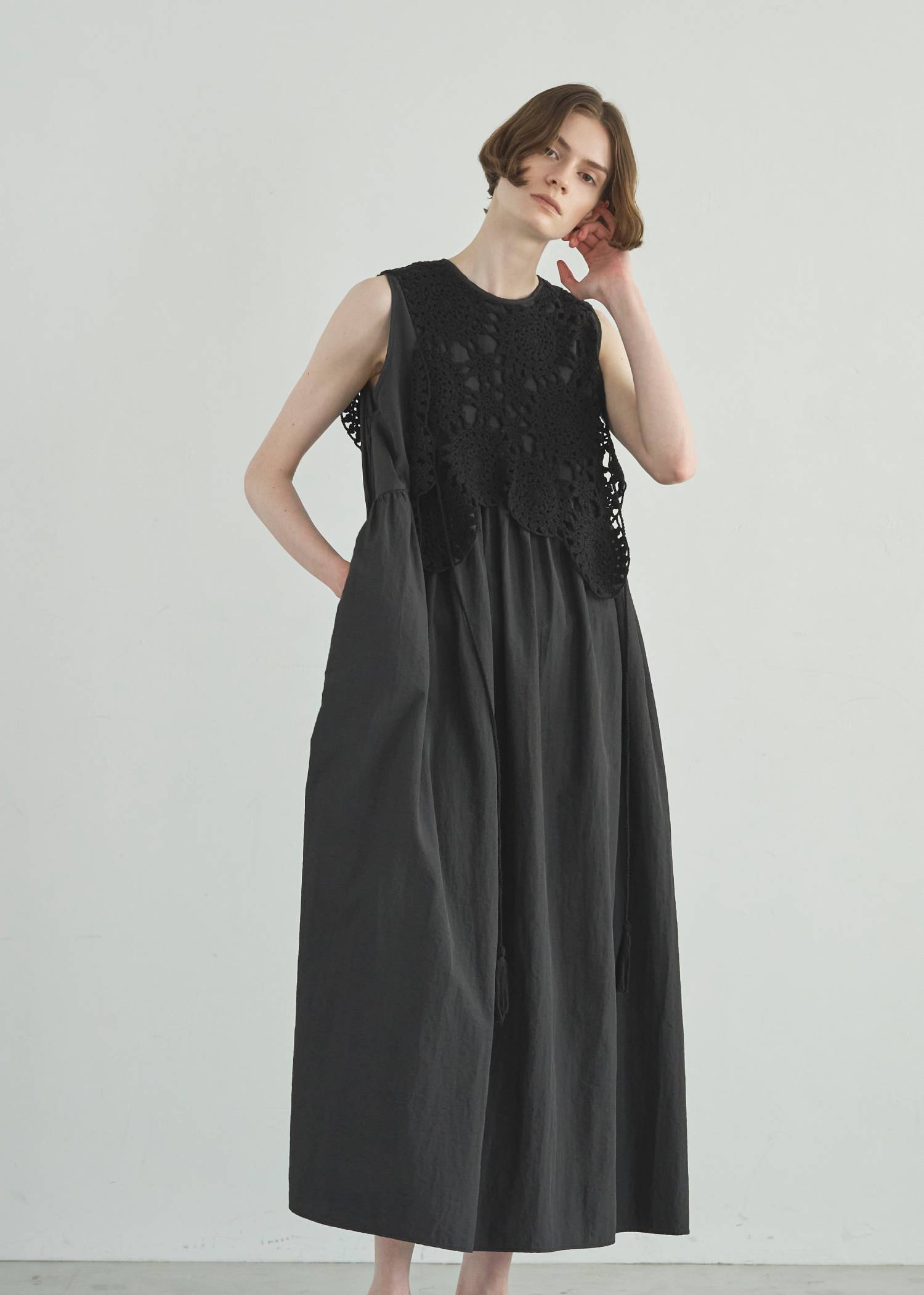 crochet knit layered nylon OP