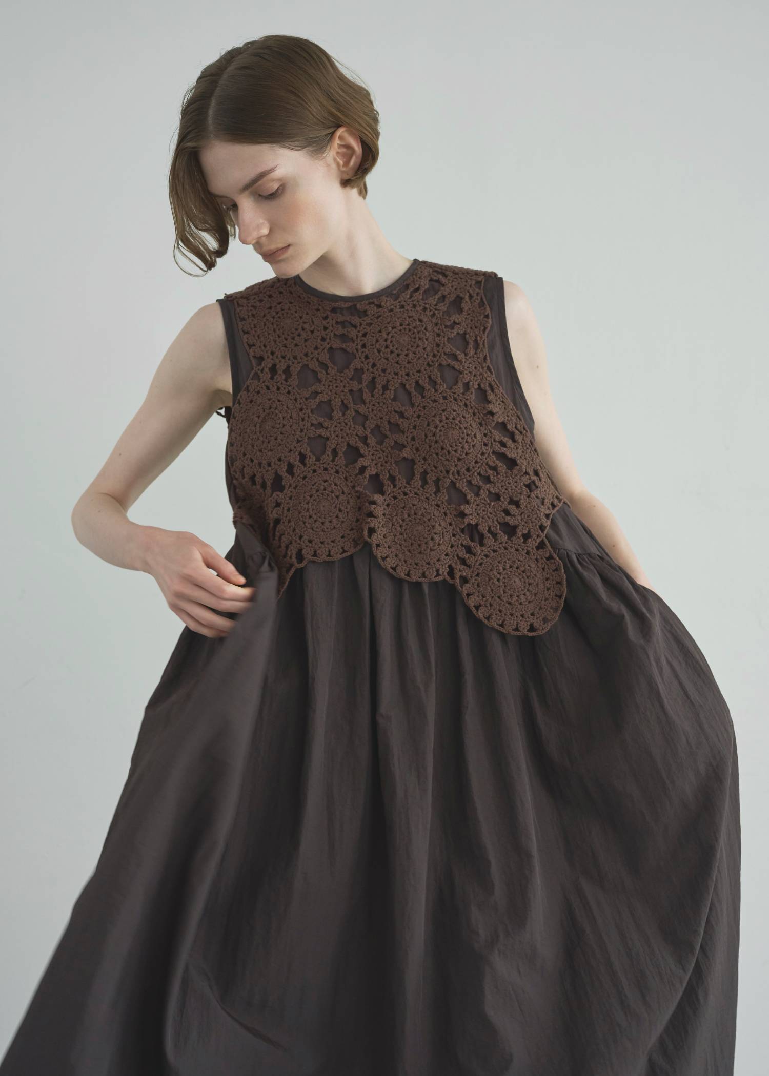 crochet knit layered nylon OP