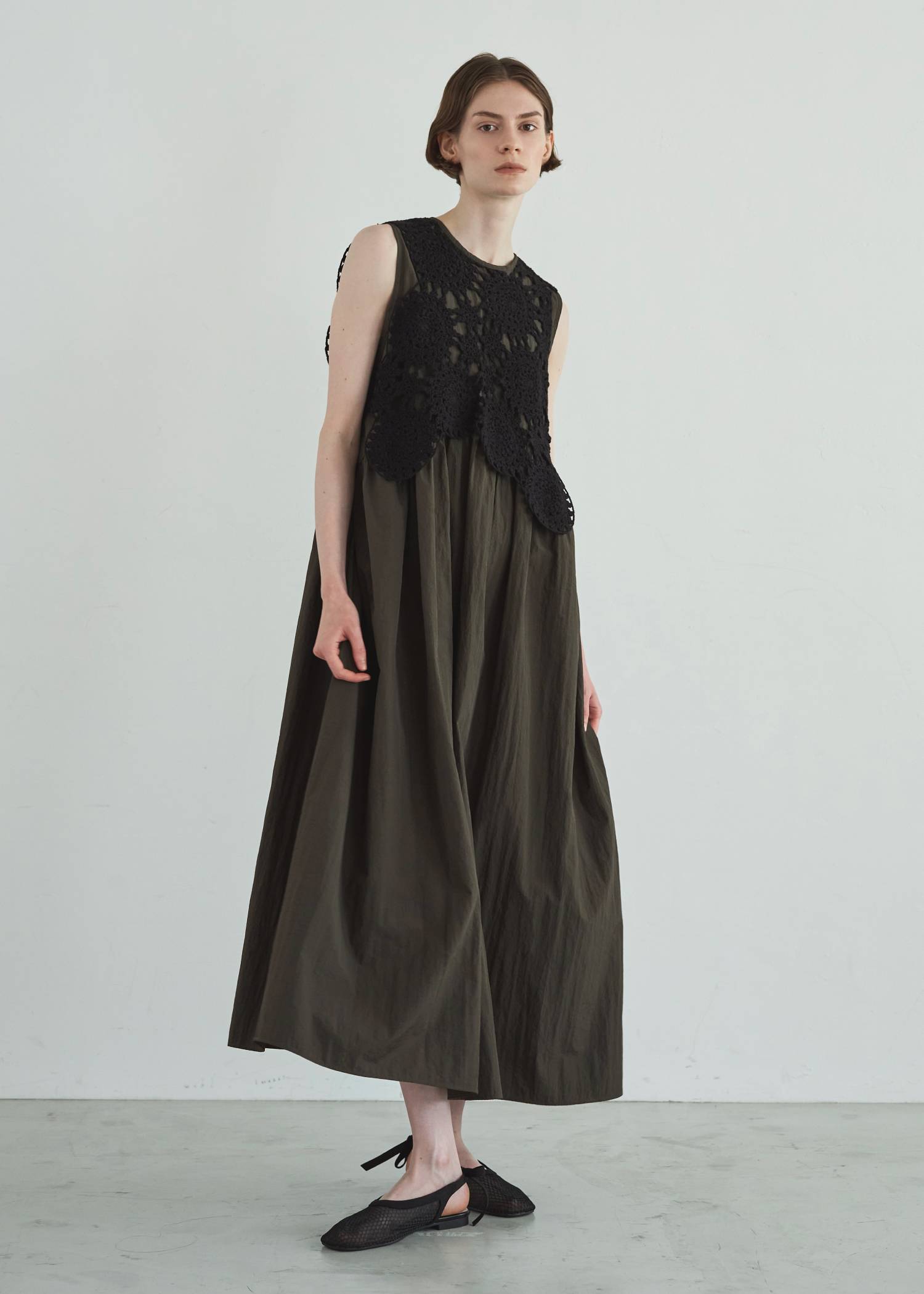 crochet knit layered nylon OP