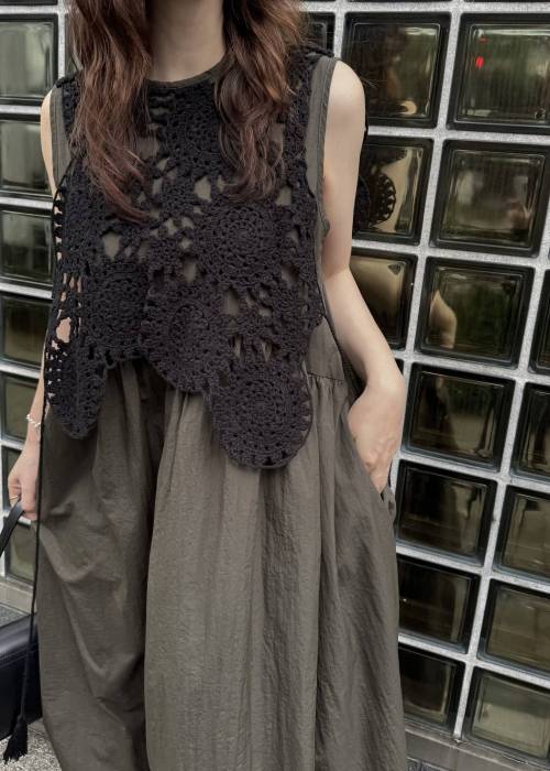crochet knit layered nylon OP