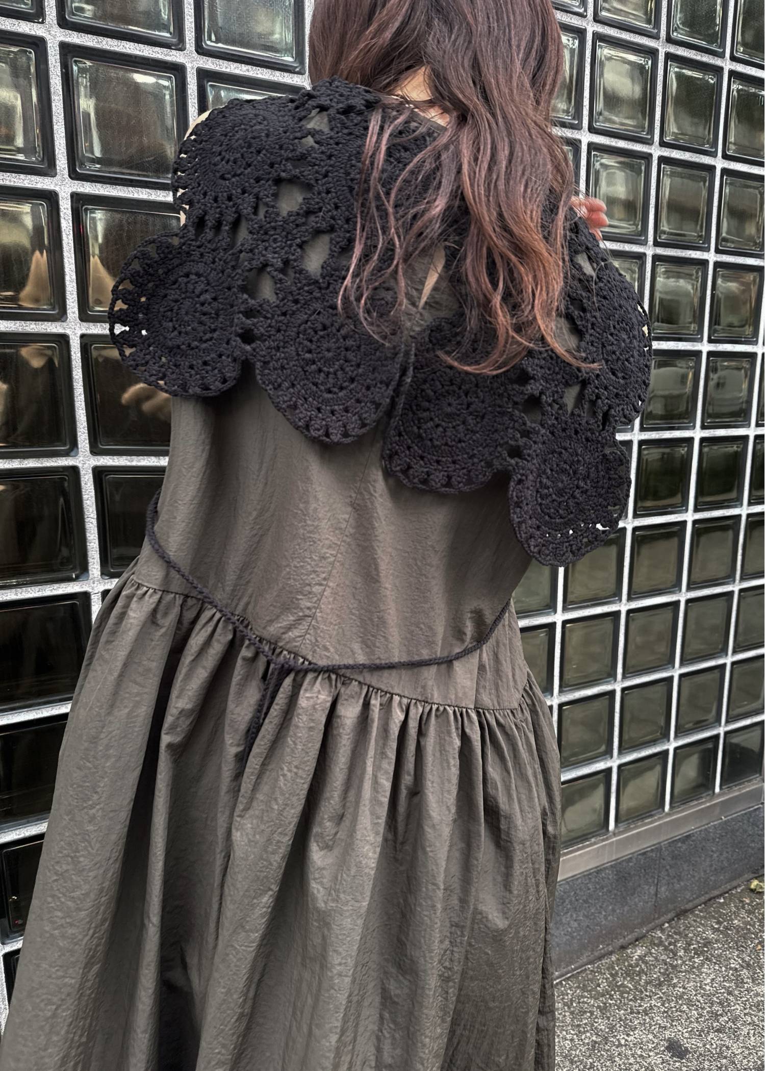 crochet knit layered nylon OP