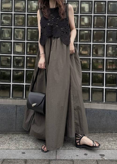 crochet knit layered nylon OP