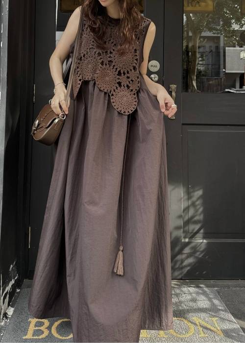 crochet knit layered nylon OP